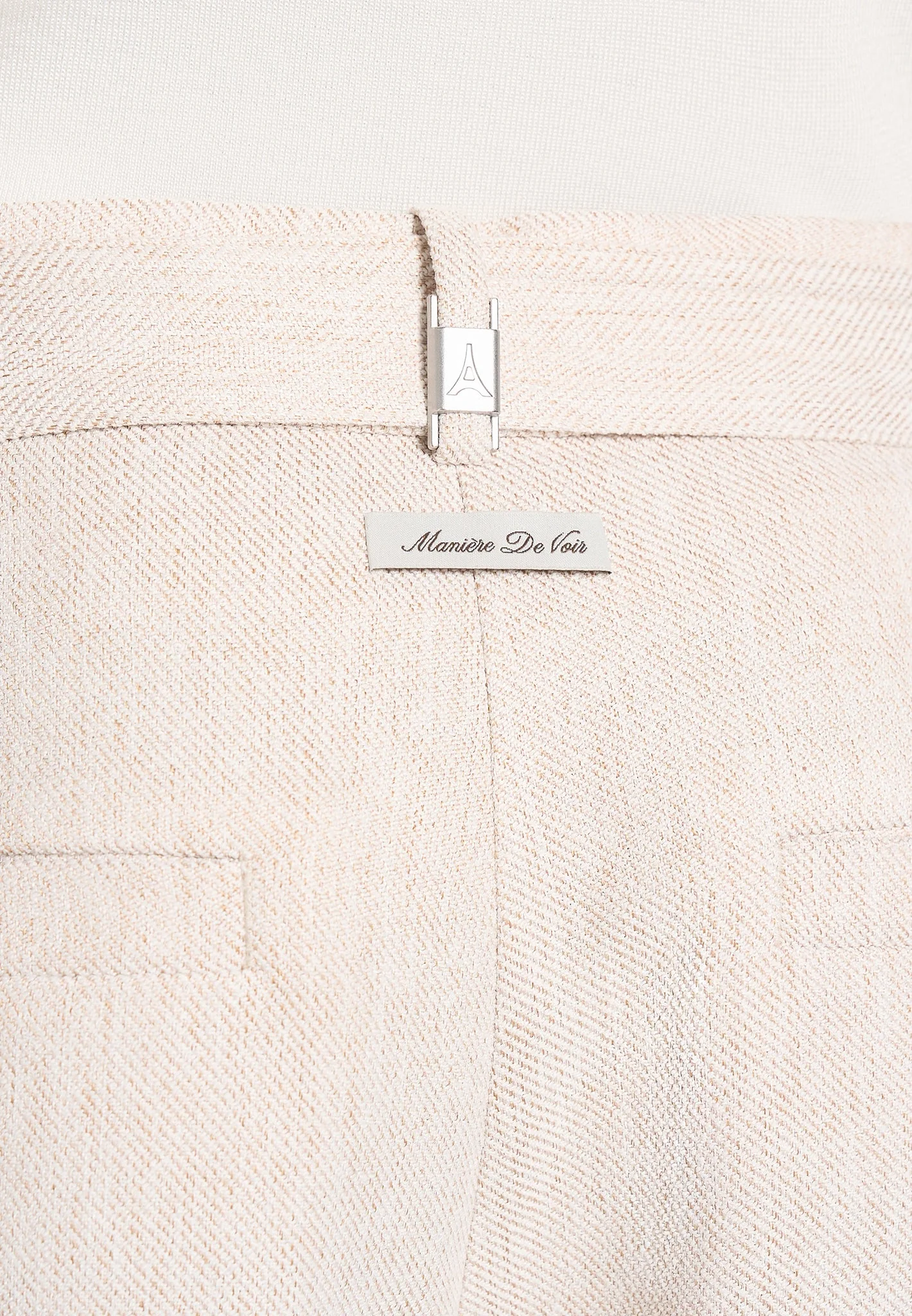 Loic -  Wide Leg Textured Trousers with Belt - Cream - Image 5