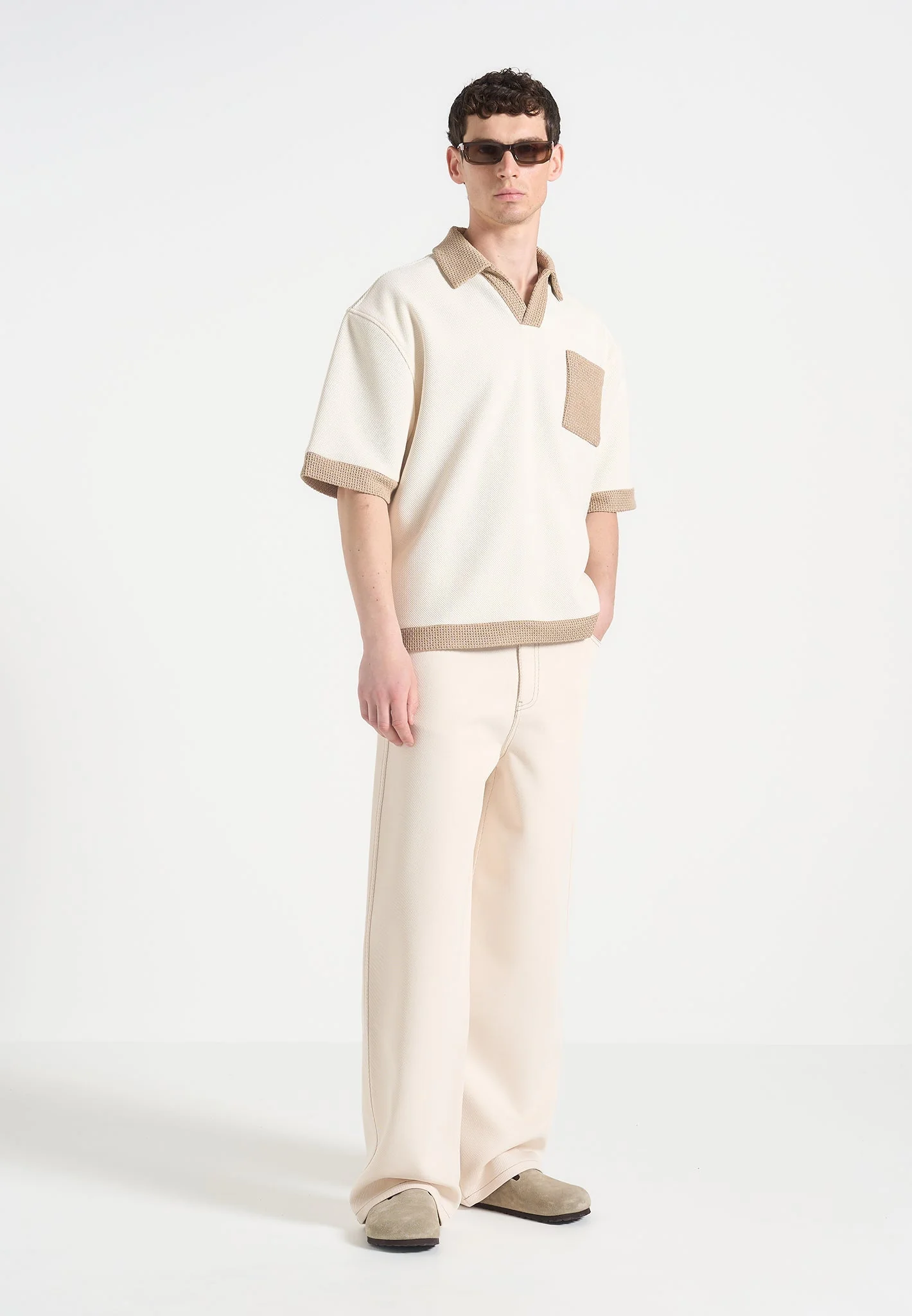 Lazare - Wide Leg Twill Jeans - Cream - Image 3