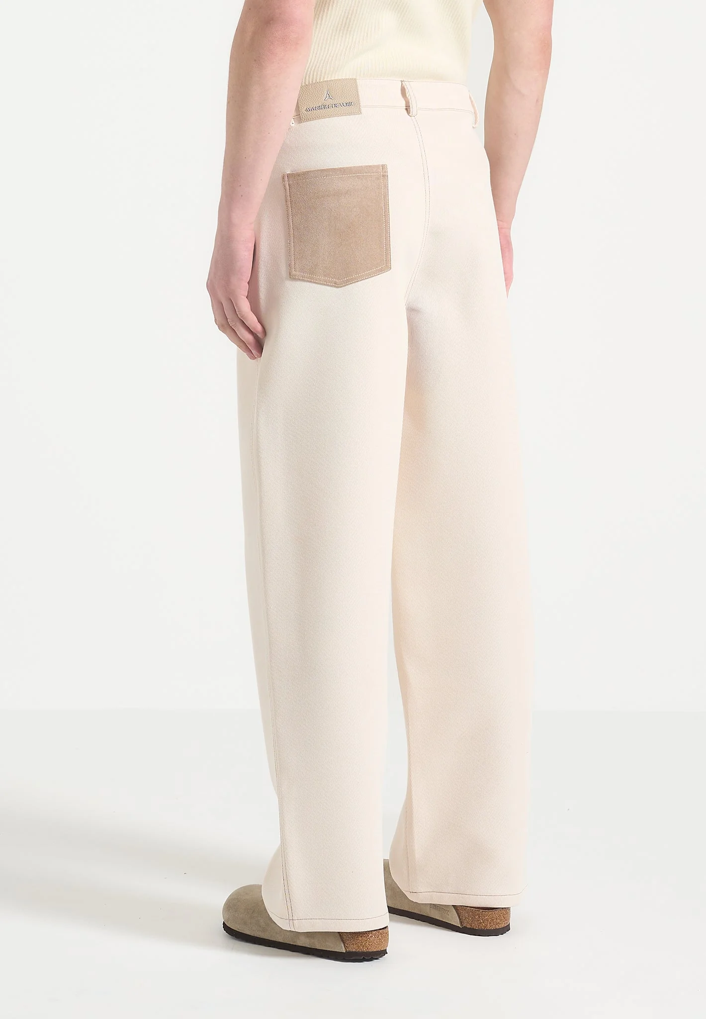 Lazare - Wide Leg Twill Jeans - Cream - Image 4