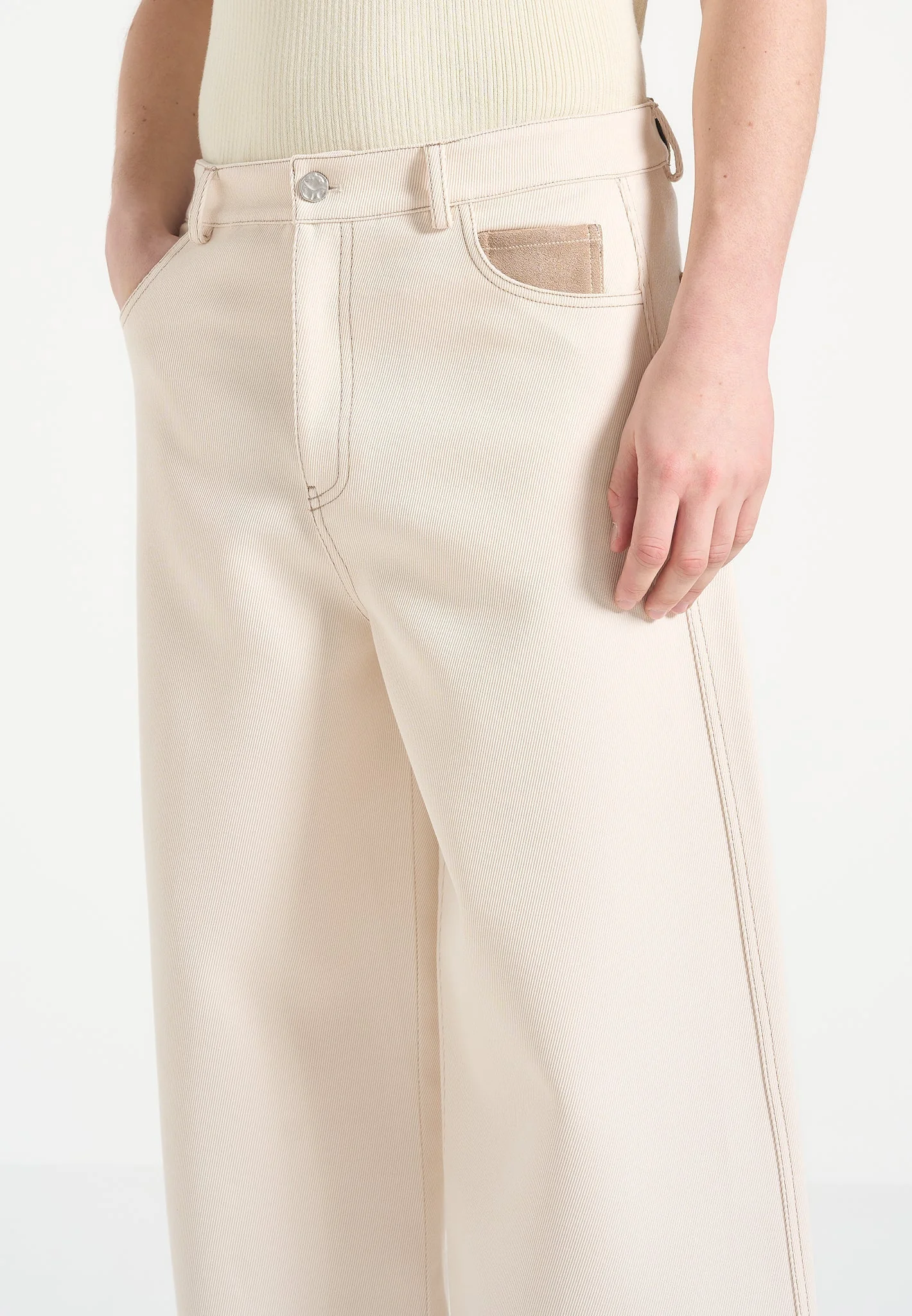 Lazare - Wide Leg Twill Jeans - Cream - Image 5