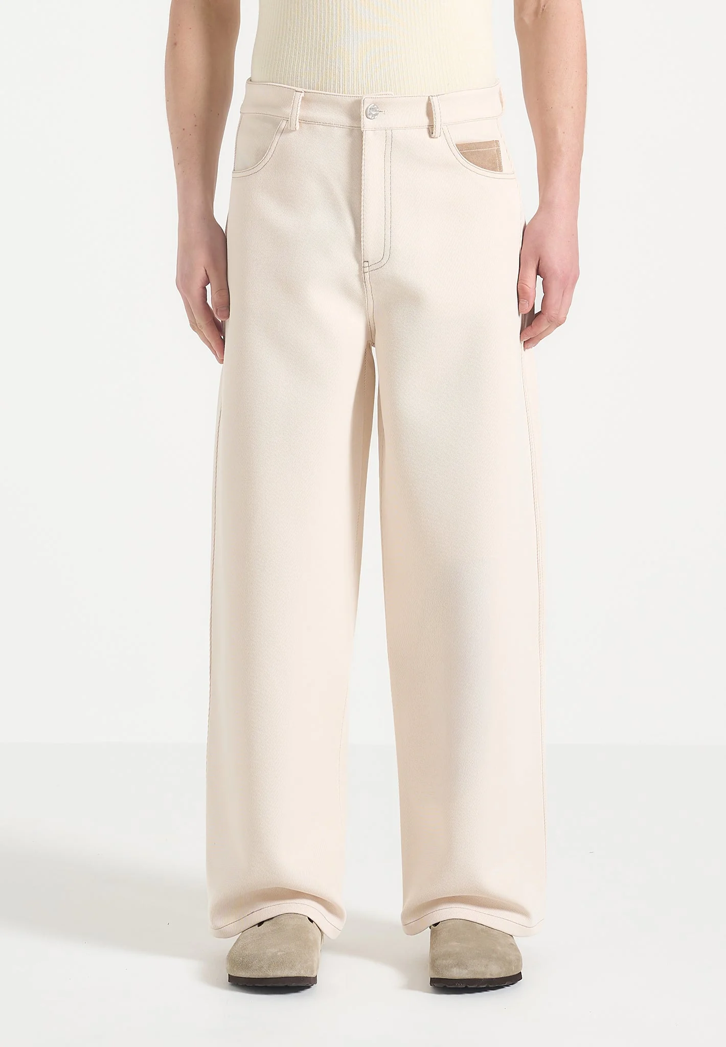 Lazare - Wide Leg Twill Jeans - Cream - Image 6