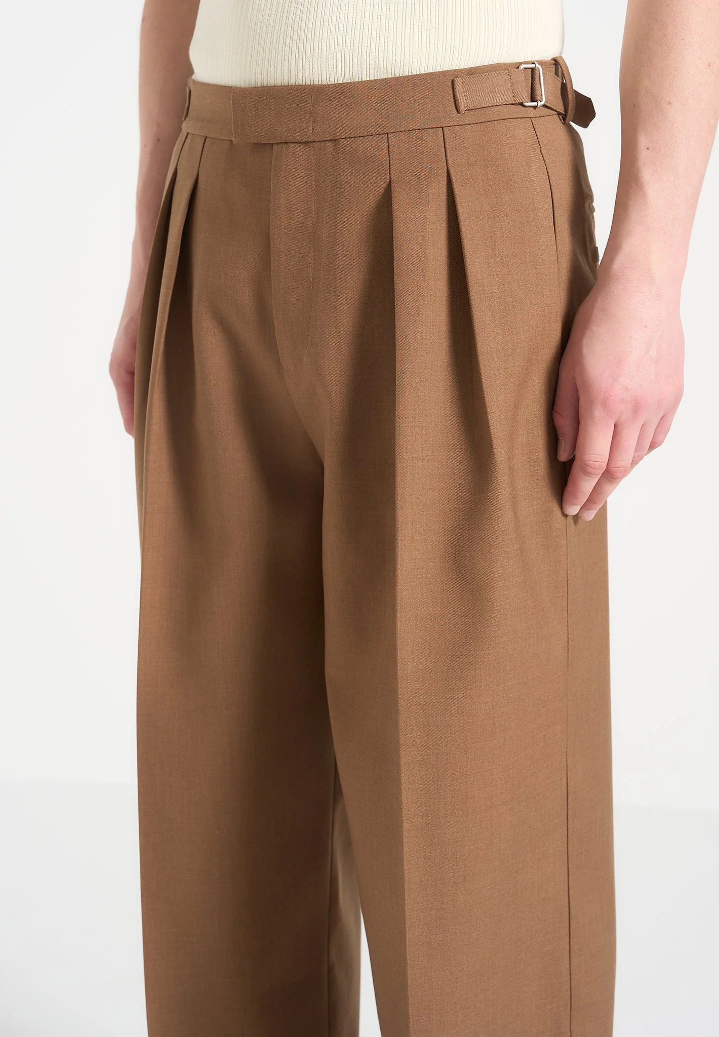 Octave - Wide Leg Twin Pleat Tailored Trousers - Fawn - Image 3