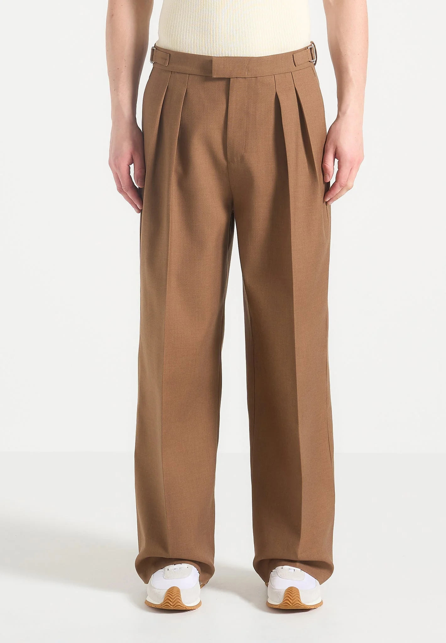 Octave - Wide Leg Twin Pleat Tailored Trousers - Fawn - Image 5