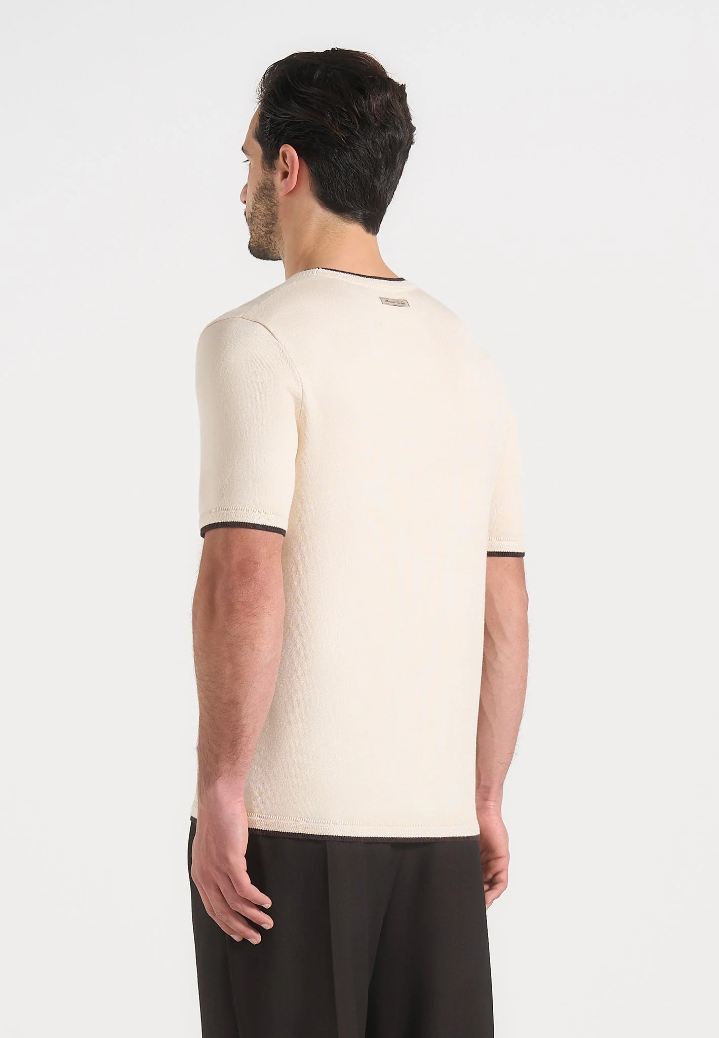 Wyatt - Contrast Knit T-Shirt - Cream - Image 3
