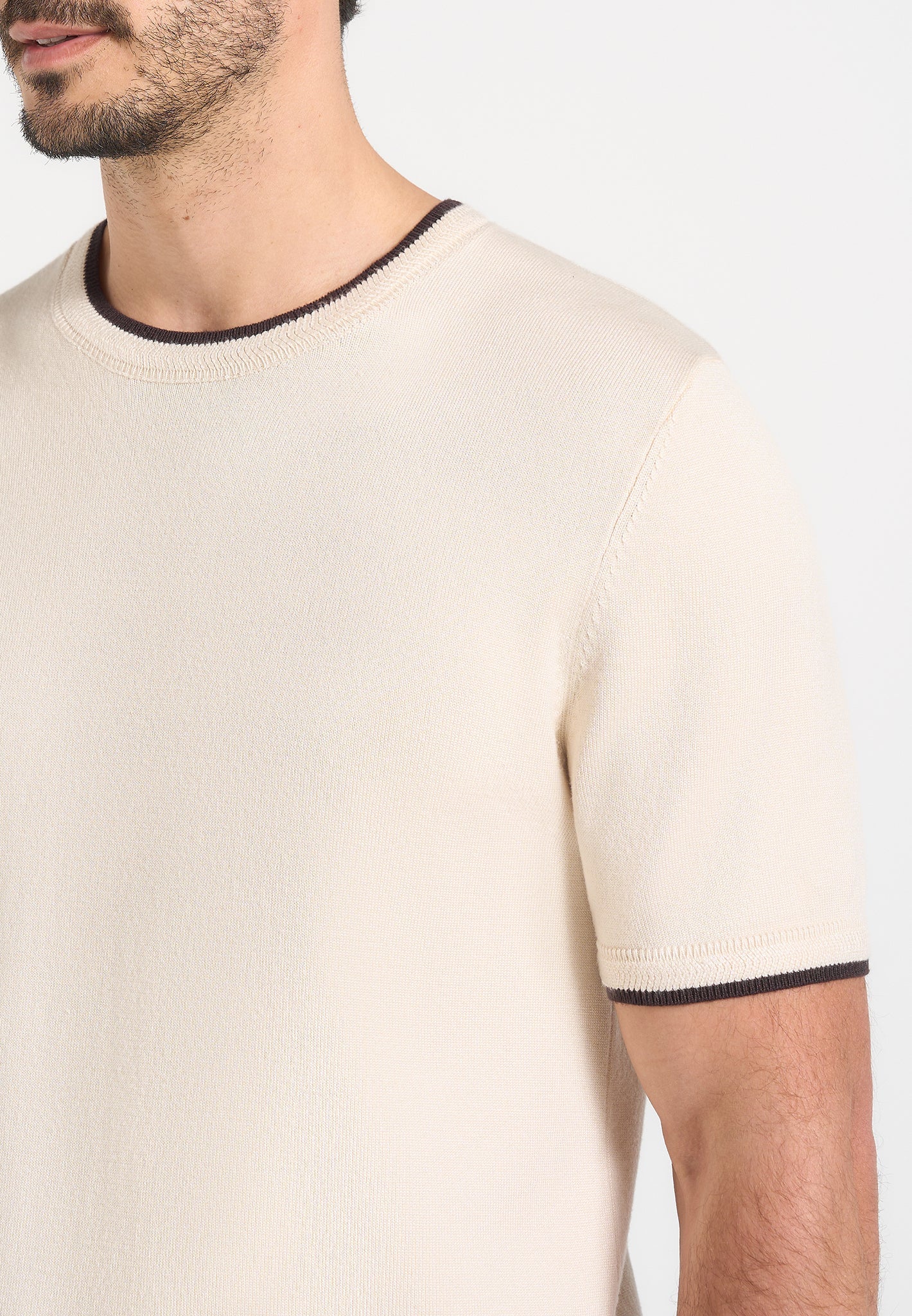 Wyatt - Contrast Knit T-Shirt - Cream - Image 4