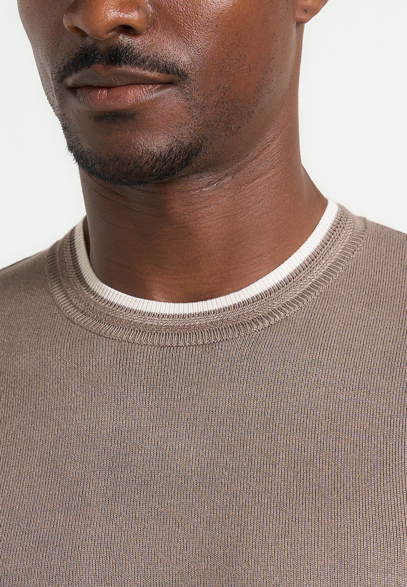 Wyatt - Contrast Knit T-Shirt - Mushroom - Image 3