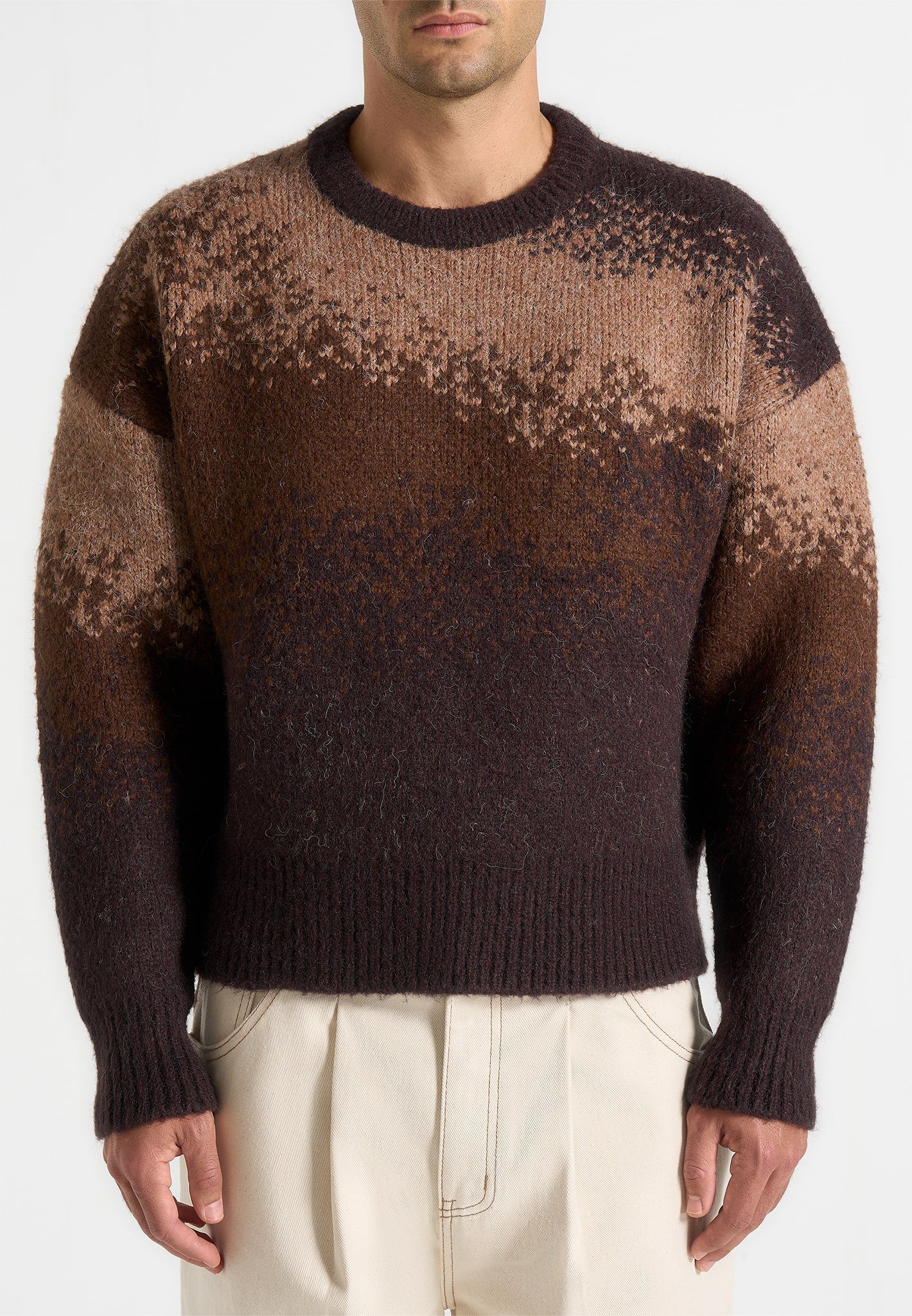 Yani - Ombre Wool Crewneck Sweater - Brown - Image 3