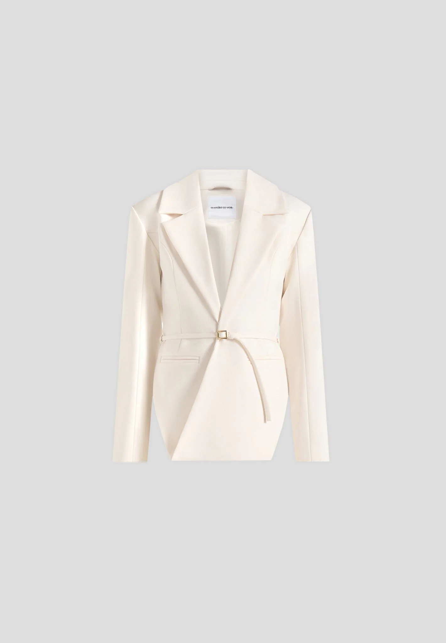 Yuna - Plunge Tailored Blazer With Belt - Off White - Image 6
