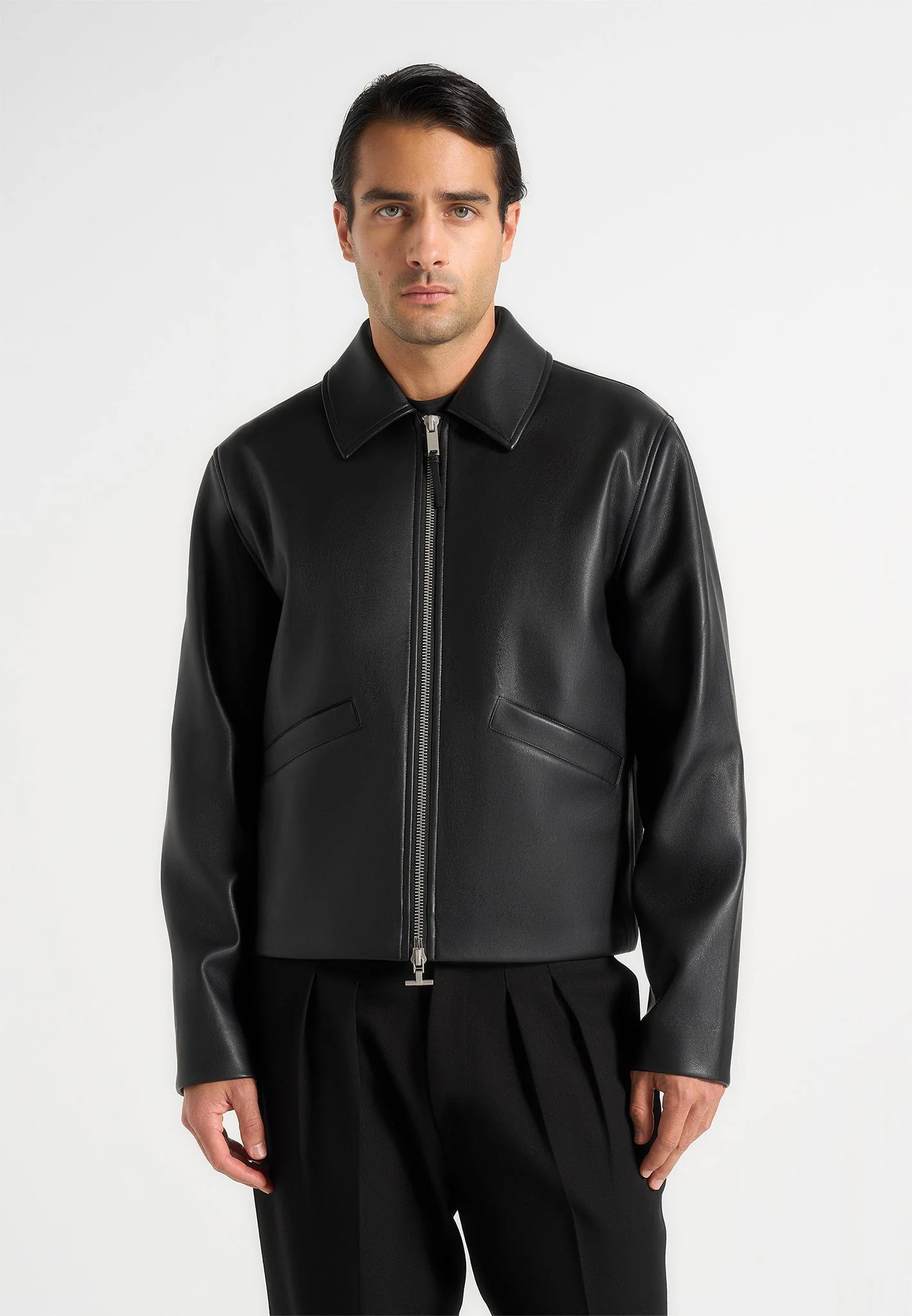 Yves - Minimal Leather Jacket - Black - Image 2