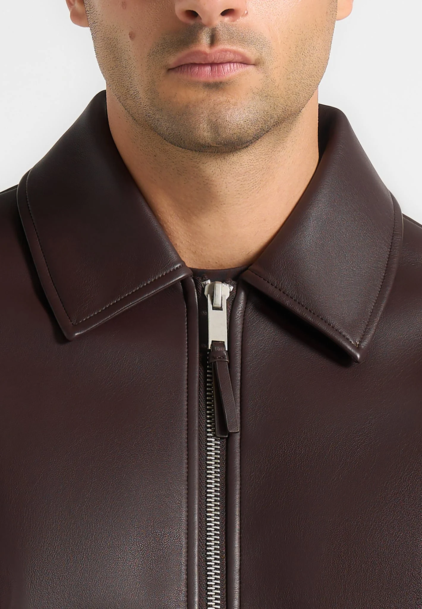 Yves - Minimal Leather Jacket - Brown - Image 5