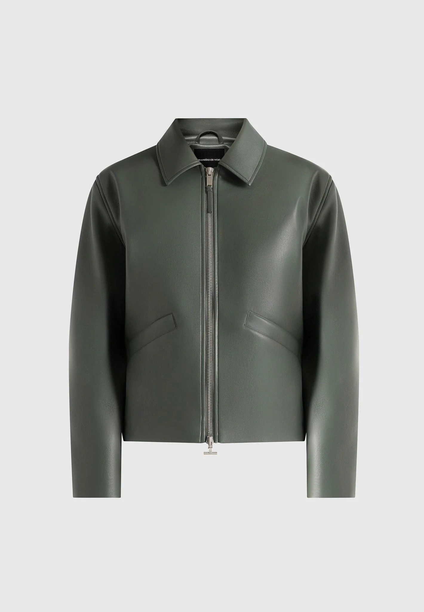 Yves - Minimal Leather Jacket - Olive - Image 6