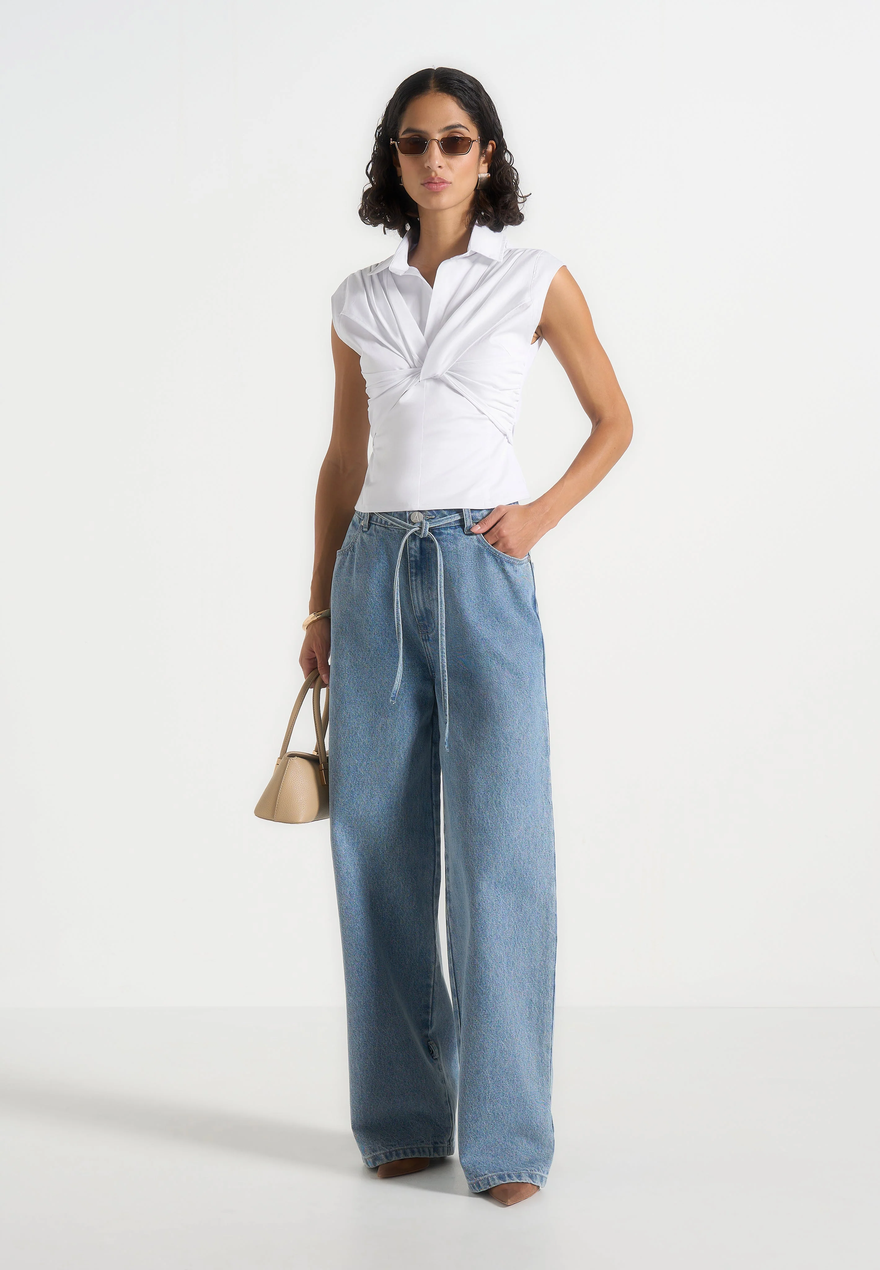 Yvette - Twist Front Sleeveless Shirt - White - Image 2