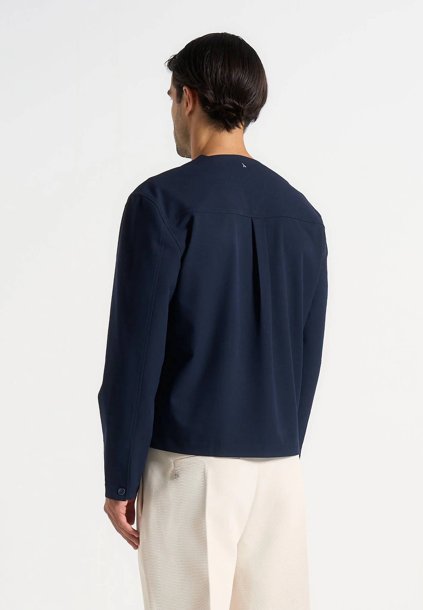 Zac - Boxy V-Neck Long Sleeve Shirt - Navy - Image 4