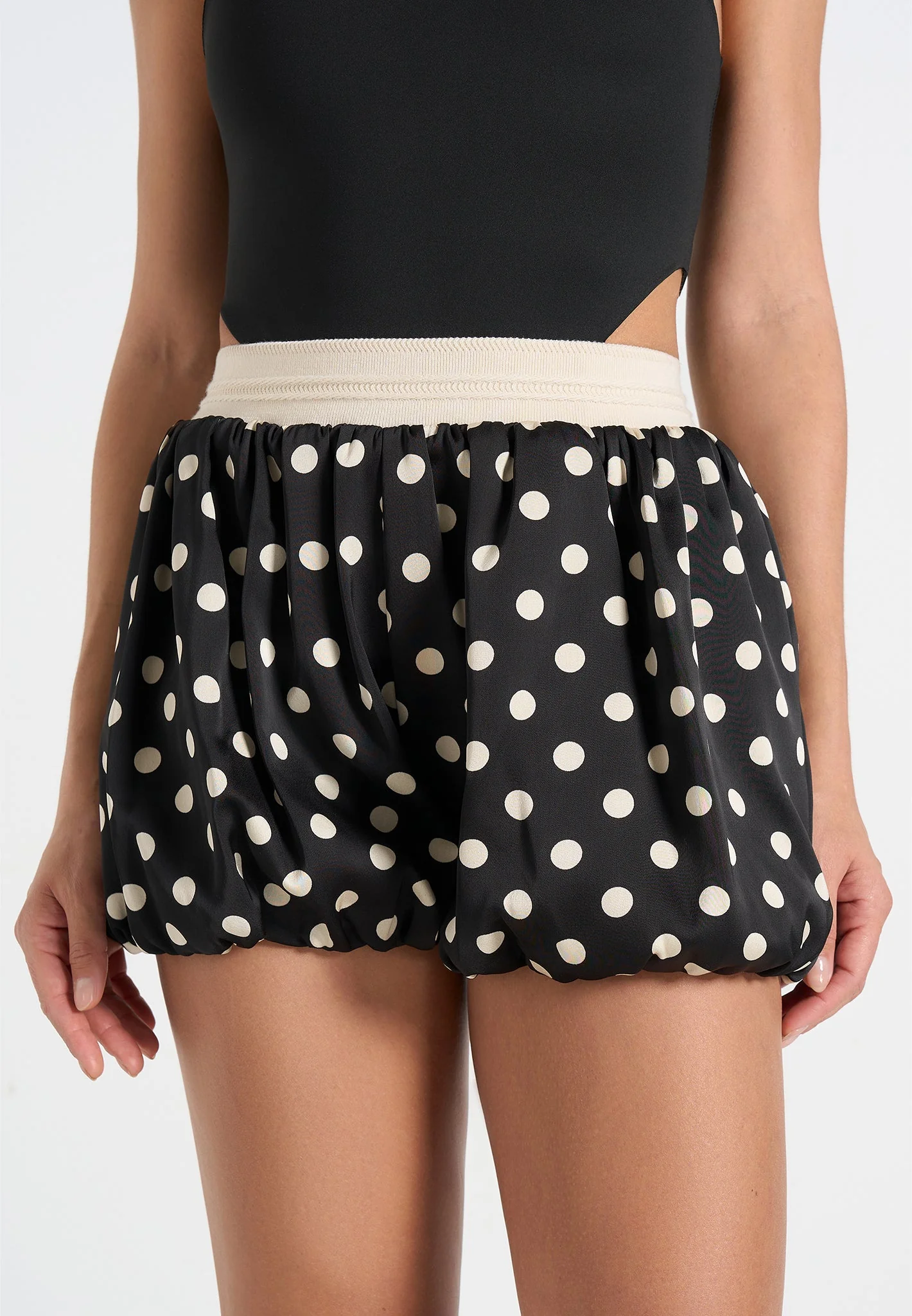 Zoe - Satin Polka Dot Balloon Shorts - Black - Image 5